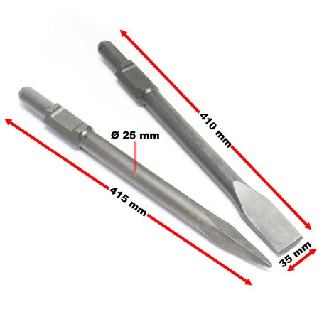 Jeu Burin 1x Pointu 25x415mm Et 1x Plat 25x410mm Pour Marteau De Démolition Outil Atelier 4 Jeu Burin 1x Pointu 25x415mm Et 1x Plat 25x410mm Pour Marteau De Démolition Outil Atelier – Image 2