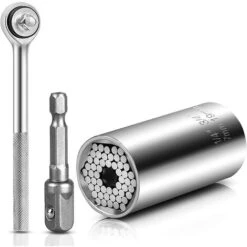 Clé à Douille Clé Universelle Écrou Universel Clé à Douille Universelle Outils à Main Multifonctionnels Repair Adapter Repair Tools Set Outils Pour Pinces 7-19mm Avec Adaptateur Et Poignée (3 En 1)