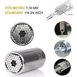 Clé à Douille Clé Universelle Écrou Universel Clé à Douille Universelle Outils à Main Multifonctionnels Repair Adapter Repair Tools Set Outils Pour Pinces 7-19mm Avec Adaptateur Et Poignée (3 En 1) -Silverols Magasin 31542901 4