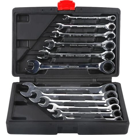 Jeu De 12Pcs Clés Mixtes à Oeil Clés Plate à Cliquet 8mm-19mm Malette 3 Jeu De 12Pcs Clés Mixtes à Oeil Clés Plate à Cliquet 8mm-19mm Malette