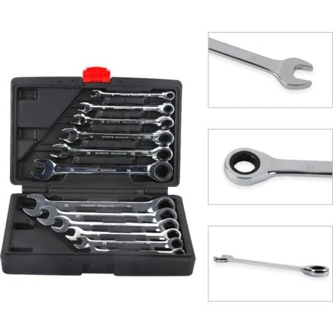 Jeu De 12Pcs Clés Mixtes à Oeil Clés Plate à Cliquet 8mm-19mm Malette 6 Jeu De 12Pcs Clés Mixtes à Oeil Clés Plate à Cliquet 8mm-19mm Malette – Image 4