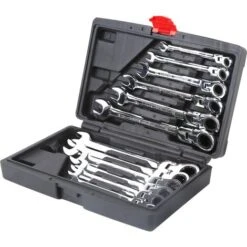 Malette Jeu De 12 Clés Mixtes à Cliquet Outils Garage Atelier Acier à Outils Lot Jeu Clé Polygonales Et Plates Trousse De Rangement Noir -Silverols Magasin 33895131 4