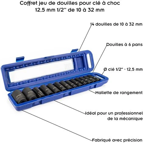 Coffret Jeu De Douilles Pour Clé à Choc 12,5 Mm 1/2'' De 10 à 32 Mm 5 Coffret Jeu De Douilles Pour Clé à Choc 12,5 Mm 1/2'' De 10 à 32 Mm – Image 3