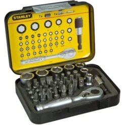 STANLEY Coffret D'embouts De Vissage 1/4'' 25mm + Clé à Cliquet - Jeu De 39 Pièces