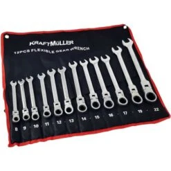 Jeu De Clés à Cliquet Kraft Müller KM-12PCS-FLEX Avec Etui Transport, 12 Pièces Cles, Flexible, Articulées, 8 à 22mm, Mécanicien