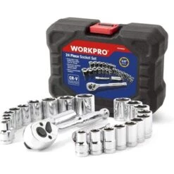 WORKPRO Coffret De Douilles Compact Avec Clé à Cliquet 3/8-inch 24-Pièce