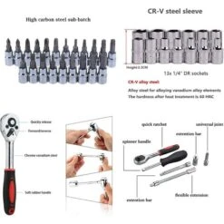 Lot De 46 Embouts à Douille Avec Clé à Cliquet Réversible Pour Réparation Automobile Et Outils Ménagers, Métriques (rouge) -Silverols Magasin 58282492 3