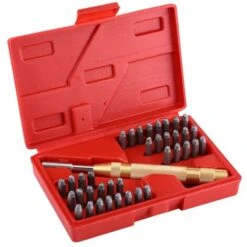 Buchstaben Zum Schlagen 38 Stück, BR-Vie Kit Von Buchstaben Und Zahlen Zum Schlagen In Stahl Mit Stanzen Schlagstanzen Automatisch 3 Mm