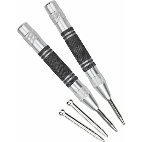 Lot De 2 Poinçons Centraux Automatiques De 12,7 Cm Avec 2 Embouts De Rechange Tension Réglable Pour Métal, Bois, Plastique, Vitre De Voiture 3 Lot De 2 Poinçons Centraux Automatiques De 12,7 Cm Avec 2 Embouts De Rechange Tension Réglable Pour Métal, Bois, Plastique, Vitre De Voiture