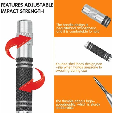 Lot De 2 Poinçons Centraux Automatiques De 12,7 Cm Avec 2 Embouts De Rechange Tension Réglable Pour Métal, Bois, Plastique, Vitre De Voiture 7 Lot De 2 Poinçons Centraux Automatiques De 12,7 Cm Avec 2 Embouts De Rechange Tension Réglable Pour Métal, Bois, Plastique, Vitre De Voiture – Image 5