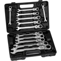 Coffret à Outils, 12 Clés à Cliquet Acier Chrome Vanadium - Boite à Outils, Valise à Outils, Mallette á Outils