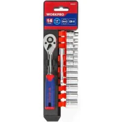 WORKPRO Ensemble De Clés à Cliquet 1/4 De Dégagement Rapide Avec 72 Dents Et Douilles En Cr-V 14 Pièces