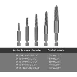 Forets à Vis, Outil De Retrait De Goujons, 5 Pièces Extracteur De Vis Cassé Tige Hexagonale Dents Fines Endommagées Outil De Retrait De Boulons Ephé 11 Forets à Vis, Outil De Retrait De Goujons, 5 Pièces Extracteur De Vis Cassé Tige Hexagonale Dents Fines Endommagées Outil De Retrait De Boulons Ephé -Silverols Magasin 68758150 5