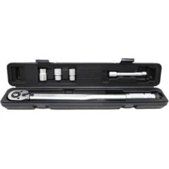 Clé Dynamométrique ½ Cm (28-210 Nm) Pour Autos, Vélos, Motos. Set Avec 3 Douilles (17,19,21 Mm) Et Rallonge 12,5 Cm. Coffret Professionnel