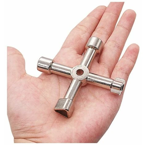 Clé Utilitaire Multifonction, 4 En 1 Multifonctions Croix Clé Pour Radiateurs Gaz Électrique Boîtes De Compteur Robinet Serrure - 72 Mm, Argent 4 Clé Utilitaire Multifonction, 4 En 1 Multifonctions Croix Clé Pour Radiateurs Gaz Électrique Boîtes De Compteur Robinet Serrure - 72 Mm, Argent – Image 2