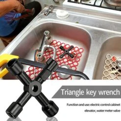 Clé Utilitaire Multifonction, Clé Croisée Multifonction 4 En 1, Pour Serrure De Robinet De Tableau De Bord De Radiateur à Gaz - 73 Mm, Noir -Silverols Magasin 77387234 3