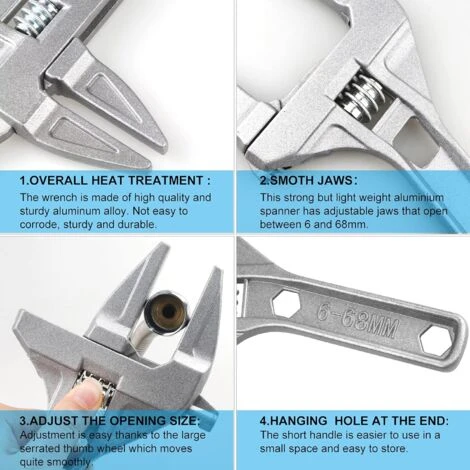 Clé à Molette 6-68 Mm Clé à Molette Courte Tige Ouvertures De Grande Ultra Fine Et Légère Et Plombier Clé à Outils 4 Clé à Molette 6-68 Mm Clé à Molette Courte Tige Ouvertures De Grande Ultra Fine Et Légère Et Plombier Clé à Outils – Image 2