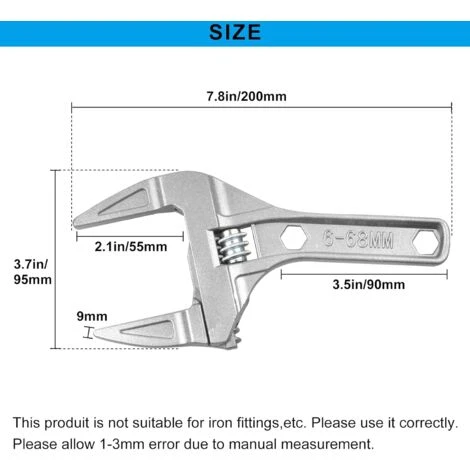 Clé à Molette 6-68 Mm Clé à Molette Courte Tige Ouvertures De Grande Ultra Fine Et Légère Et Plombier Clé à Outils 5 Clé à Molette 6-68 Mm Clé à Molette Courte Tige Ouvertures De Grande Ultra Fine Et Légère Et Plombier Clé à Outils – Image 3