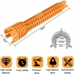 Clé Robinet En Alliage D'Aluminium Cle Serrage Robinet Cle A Lavabo Clé Mitigeur Multifonctionnel Anti-dérapant Facile à Utiliser Pour Maison Cuisine Salle De Bain Mitigeur Evier - Orange -Silverols Magasin 80588924 4