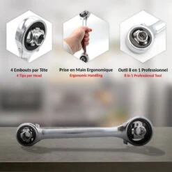 Clé à Cliquets 8 En 1 En Acier Carbone 45 - Serrage / Desserrage Rapide - Roulements à Billes -Silverols Magasin 81923124 3