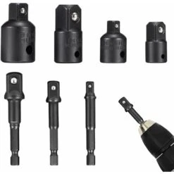 Aunrtb 7 Pièces Douille à Cliquet Convertisseur RéDucteurs Adaptateurs Ensemble D'Outils 1/2"3/8" 1/4"+ Foret Avec Adaptateur à Tige Hexagonale 1/4" 3/8"1/2"