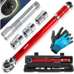 MASKO® Clé Dynamométrique 6 Pièces. Set 40-210 Nm 1/2 ' CV Incl. 3 douilles 17 mm, 19 mm, 21 mm Et Rallonge 125 mm Incl. Coffret Tolérance +/- 4 % Clé Pour Pneu Clé Dynamométrique Auto, Rouge