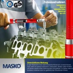 MASKO® Clé Dynamométrique 6 Pièces. Set 40-210 Nm 1/2 ' CV Incl. 3 douilles 17 mm, 19 mm, 21 mm Et Rallonge 125 mm Incl. Coffret Tolérance +/- 4 % Clé Pour Pneu Clé Dynamométrique Auto, Rouge -Silverols Magasin 86136961 3