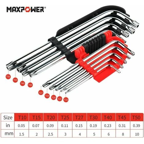 Clé Torx Lot De 9 Clés Allen Clés Allen Manche Long Inviolable Star Torque Torque Outil De Réparation Avec Support De Rangement 4 Clé Torx Lot De 9 Clés Allen Clés Allen Manche Long Inviolable Star Torque Torque Outil De Réparation Avec Support De Rangement – Image 2