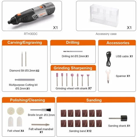 Mini Outil Rotatif Sans Fil TACKLIFE 4V DC, 2 Vitesses Rotatives, Micro USB, Batterie Au Lithium, Meuleuse Droite RTH30DC 7 Mini Outil Rotatif Sans Fil TACKLIFE 4V DC, 2 Vitesses Rotatives, Micro USB, Batterie Au Lithium, Meuleuse Droite RTH30DC – Image 5