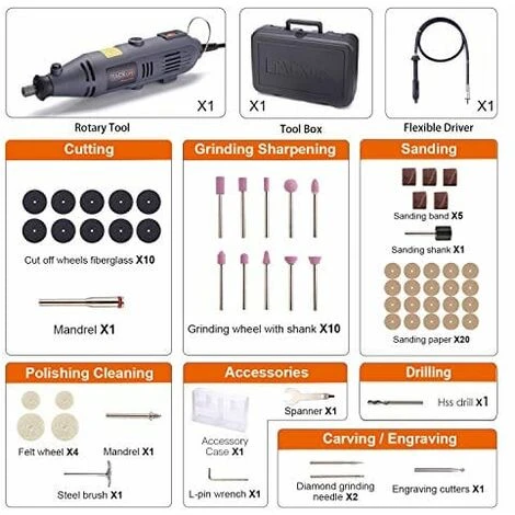 TACKLIFE Outil Rotatif, Outil Multifonction 135 W Avec 60 Accessoires, 10 000 à 32 000 Tr/min, Idéal Pour La Gravure, La Coupe, Le Polissage, Le Meulage, Le Perçage, Etc.t - RTD34AC 4 TACKLIFE Outil Rotatif, Outil Multifonction 135 W Avec 60 Accessoires, 10 000 à 32 000 Tr/min, Idéal Pour La Gravure, La Coupe, Le Polissage, Le Meulage, Le Perçage, Etc.t - RTD34AC – Image 2