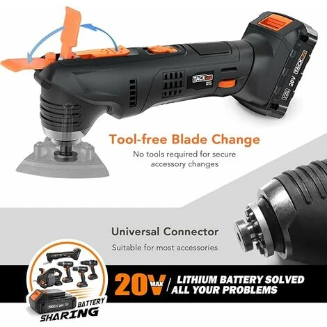 TACKLIFE – Outil Oscillant Sans Fil PMT03B, Outil Multifonction, Batterie Li-Ion 2,0 Ah, 24 Accessoires, Charge Rapide En 1 Heure Avec Sac De Transport 5 TACKLIFE – Outil Oscillant Sans Fil PMT03B, Outil Multifonction, Batterie Li-Ion 2,0 Ah, 24 Accessoires, Charge Rapide En 1 Heure Avec Sac De Transport – Image 3