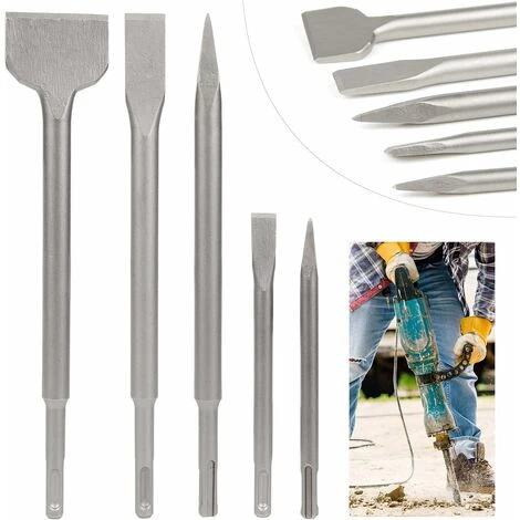 Déstockage Burin SDS Lot De 5 Burins Avec 2 Burin Pointu Et 3 Burins Plats, Outil De Forage Pour Béton 3 Déstockage Burin SDS Lot De 5 Burins Avec 2 Burin Pointu Et 3 Burins Plats, Outil De Forage Pour Béton