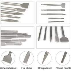 Déstockage Burin SDS Lot De 5 Burins Avec 2 Burin Pointu Et 3 Burins Plats, Outil De Forage Pour Béton 8 Déstockage Burin SDS Lot De 5 Burins Avec 2 Burin Pointu Et 3 Burins Plats, Outil De Forage Pour Béton -Silverols Magasin 88035729 2