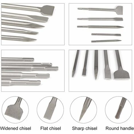 Déstockage Burin SDS Lot De 5 Burins Avec 2 Burin Pointu Et 3 Burins Plats, Outil De Forage Pour Béton 4 Déstockage Burin SDS Lot De 5 Burins Avec 2 Burin Pointu Et 3 Burins Plats, Outil De Forage Pour Béton – Image 2