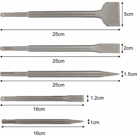 Déstockage Burin SDS Lot De 5 Burins Avec 2 Burin Pointu Et 3 Burins Plats, Outil De Forage Pour Béton 5 Déstockage Burin SDS Lot De 5 Burins Avec 2 Burin Pointu Et 3 Burins Plats, Outil De Forage Pour Béton – Image 3