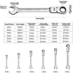 MINKUROW 6 Pièces Clés à Cliquet, Jeu De Clés Mixtes 8/10/12/13/14/17 Mm Clés Mixtes à Cliquet En Acier Au Chrome Vanadium, Clé Plate à Cliquet Avec Support à Manche De Rangement, Rotation à 180° -Silverols Magasin 91030386 2
