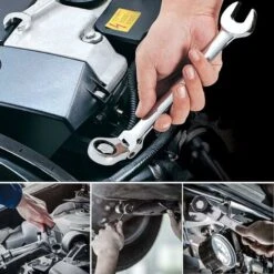 MINKUROW 6 Pièces Clés à Cliquet, Jeu De Clés Mixtes 8/10/12/13/14/17 Mm Clés Mixtes à Cliquet En Acier Au Chrome Vanadium, Clé Plate à Cliquet Avec Support à Manche De Rangement, Rotation à 180° -Silverols Magasin 91030386 4