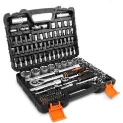 TACKLIFE Coffret De Douilles Réversible 1/2" Et 1/4" Poignée Pivotante, Barre D'rallonge, étui Pour Conducteur, Kit D'outils Mécaniques Pour Voitures SWS5A