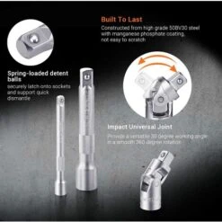 TACKLIFE Coffret De Douilles Réversible 1/2" Et 1/4" Poignée Pivotante, Barre D'rallonge, étui Pour Conducteur, Kit D'outils Mécaniques Pour Voitures SWS5A -Silverols Magasin 95135717 4