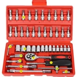 Mallette à Outils Pour Voiture Remplie De 42 Pièces – Avec Cliquet Réversible, Jeu De Clés à Douille, Clés Allen, Acier Au Chrome Vanadium Universel Pour Voiture –Tilswall Kit D'outils De Voiture